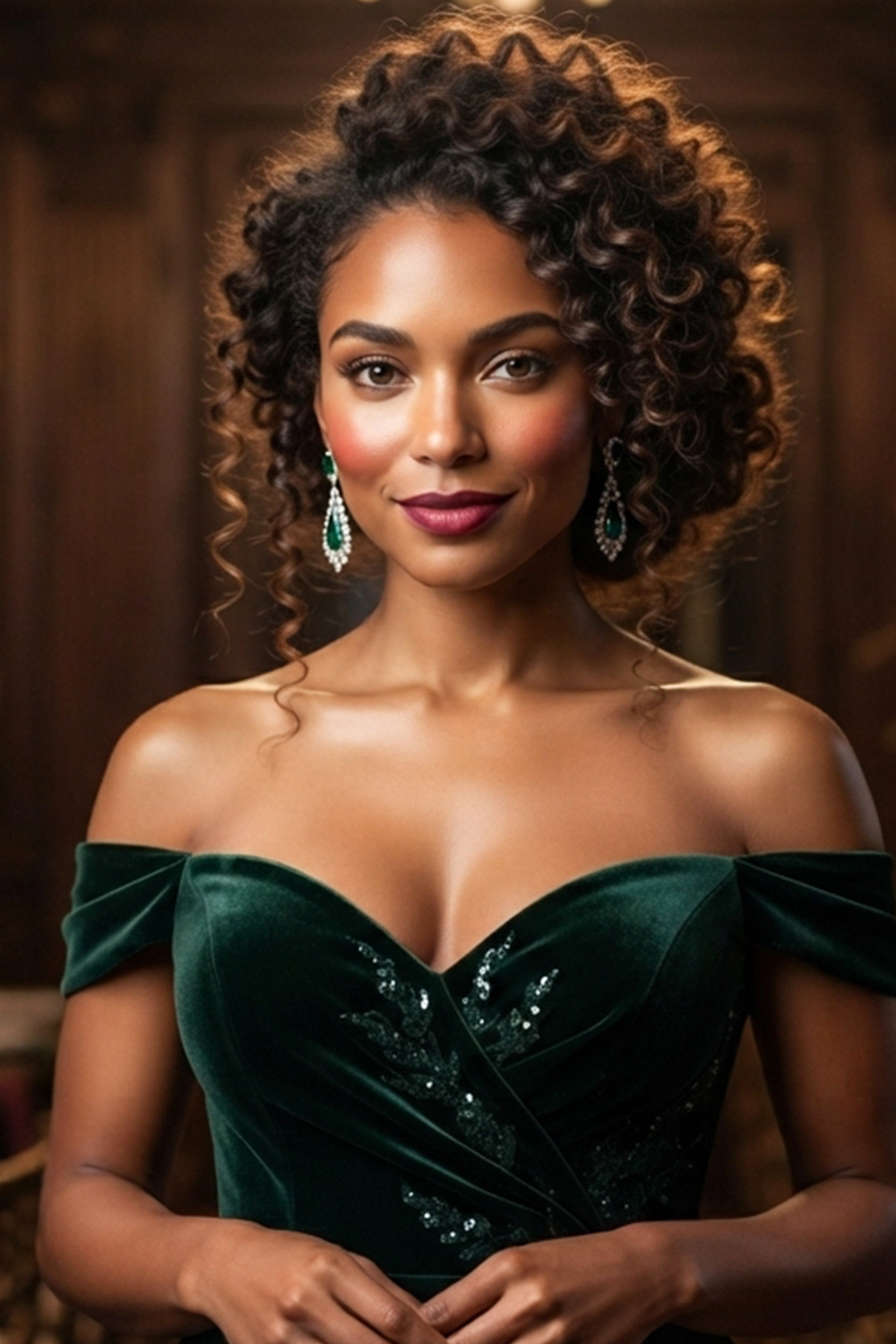 A curly updo with loose tendrils is one of the most romantic hairstyles you can wear.