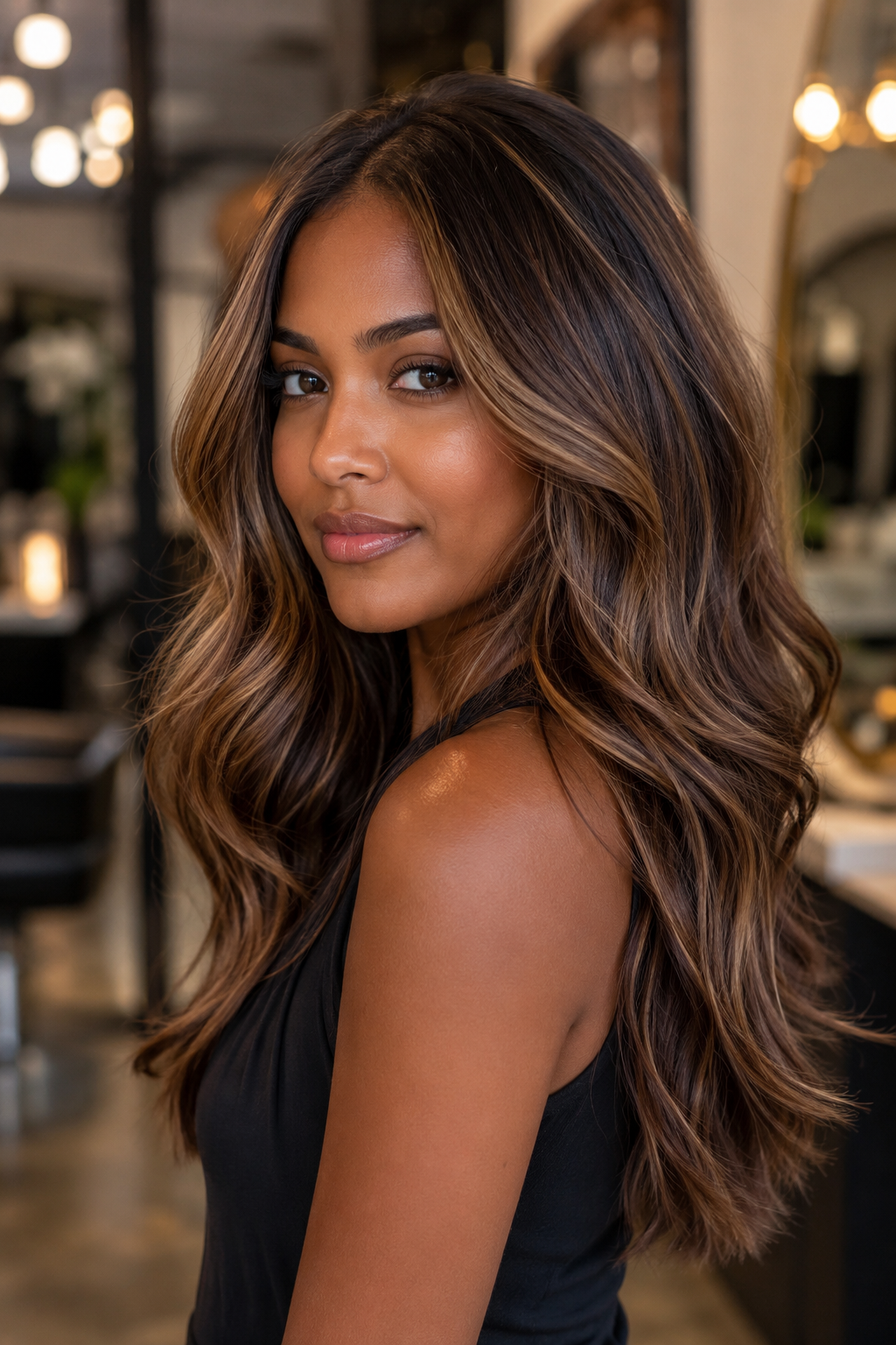 Brown sugar brunette is a warm brown shade with soft caramel and golden tones, giving hair richness, depth, and a beautiful spring glow.