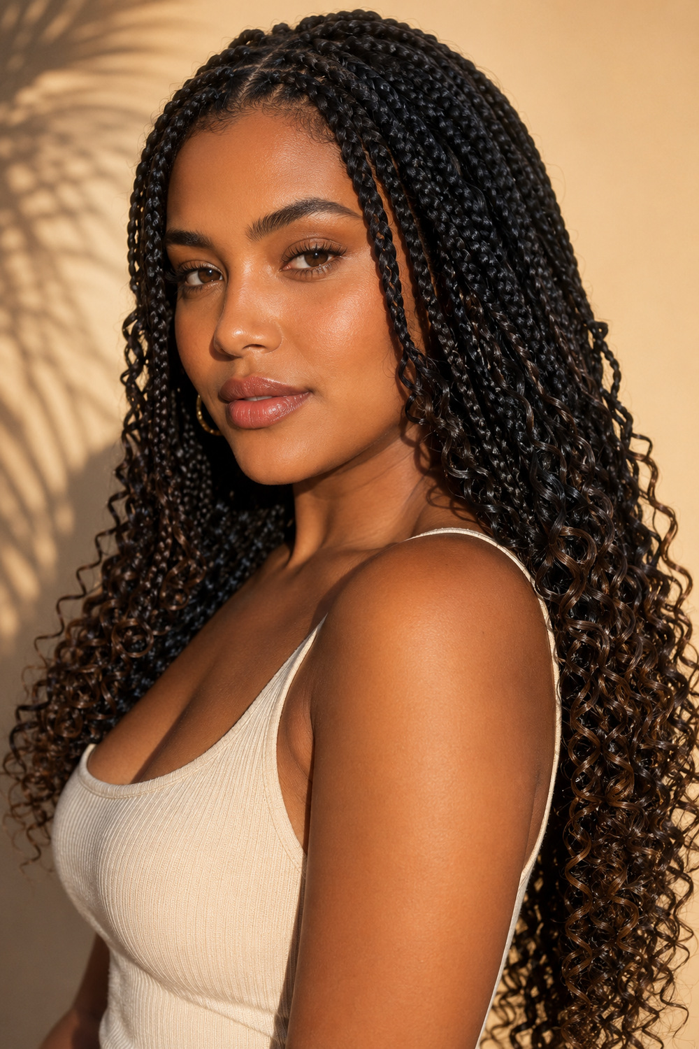 Box Braids with Curly Ends hairstyle
