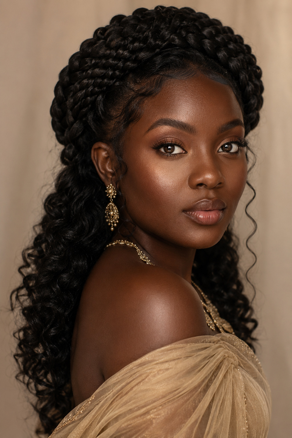 Curly Braided Crown hairstyle