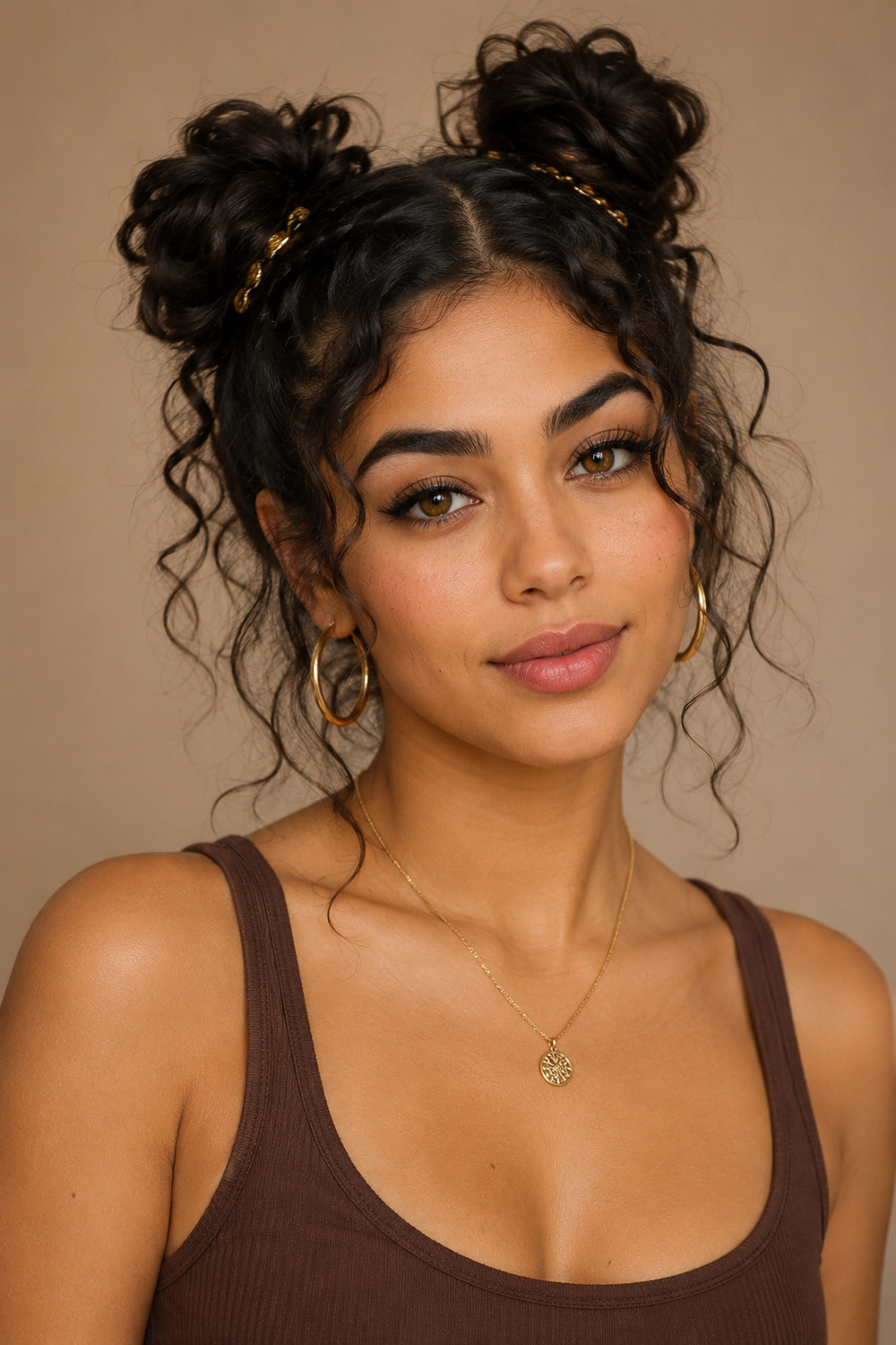 Curly Braided Space Buns hairstyle
