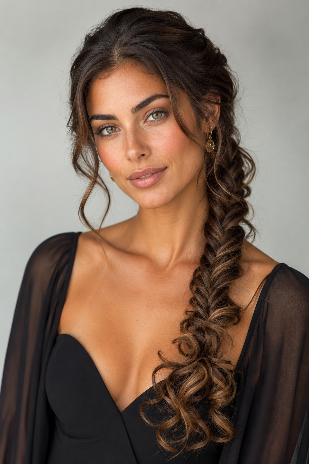Fishtail Braid with Curls hairstyle
