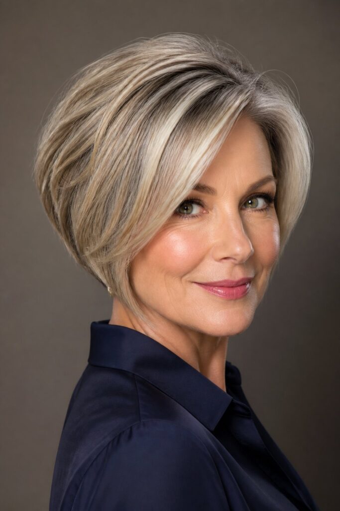 A stacked bob has graduated layers at the back, creating height at the crown and a fuller silhouette.