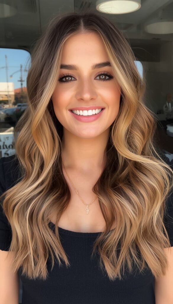 This style blends traditional ombre’s gradual dark-to-light transition with balayage’s hand-painted softness. 