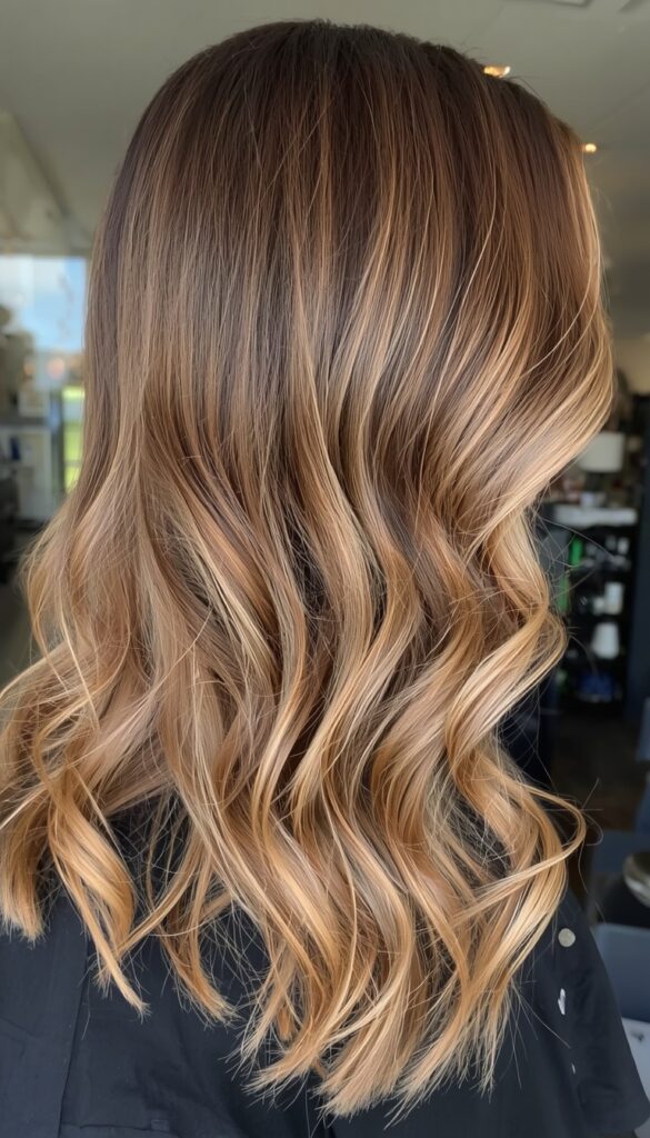 Combining traditional foil highlights with hand-painted balayage creates extra brightness and a more multi-dimensional caramel result.