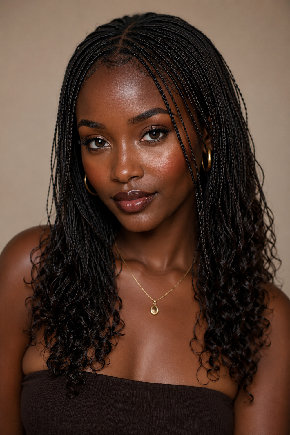 Micro Braids with Curly Ends hairstyle