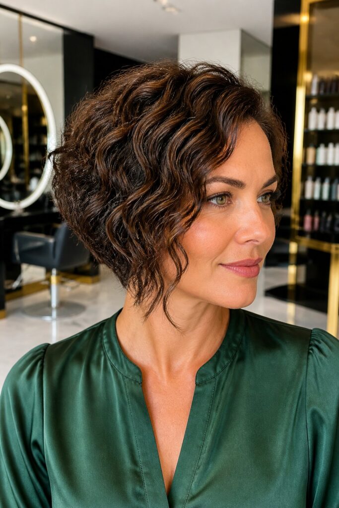 An A-line bob is shorter at the back and gradually becomes longer toward the front.