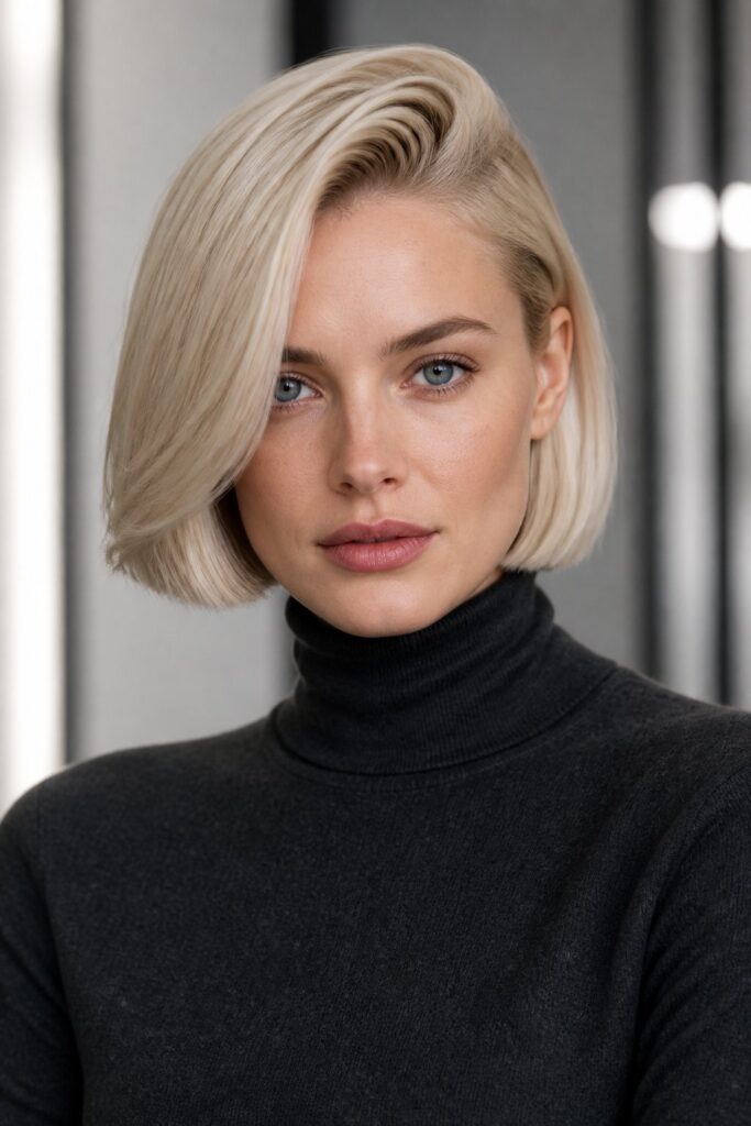 A side-parted bob instantly creates more volume and gives the haircut a sophisticated, slightly dramatic appearance.