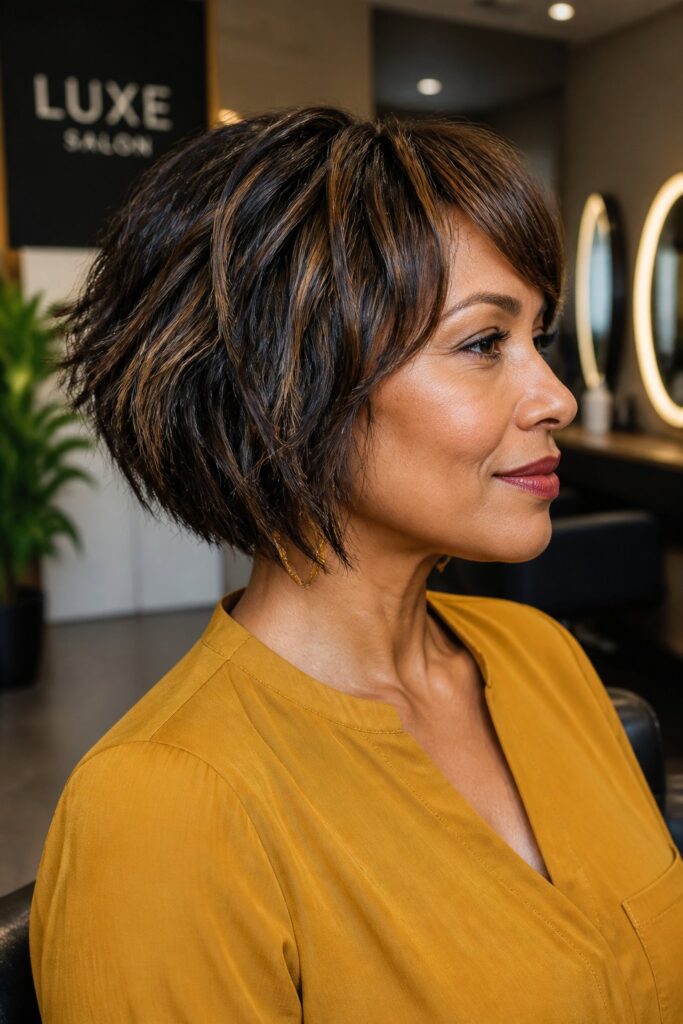 A choppy bob contains uneven, separated layers that create visible texture.