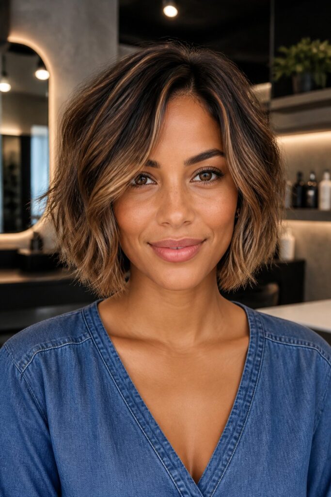 A jaw-length bob gains extra dimension when combined with carefully placed highlights.