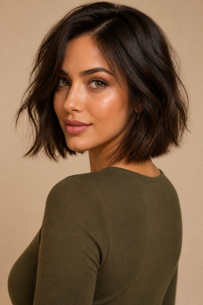 A soft textured bob has lightly layered or broken-up ends rather than one heavy, straight line.