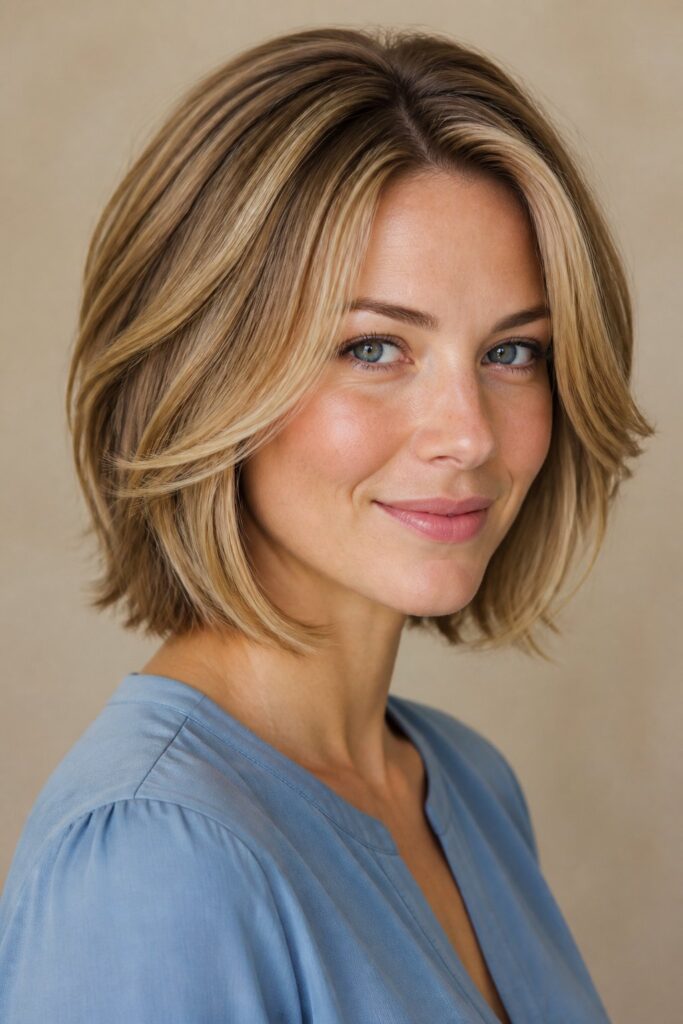 A layered bob includes shorter sections throughout the haircut to create volume, movement, and shape.