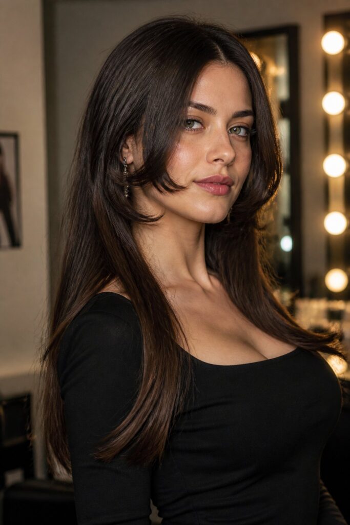 Chin-length front layers create a noticeable frame around the lower face.