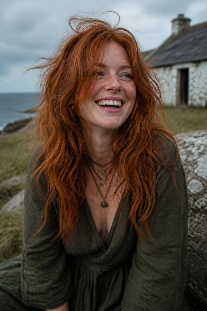 A messy butterfly haircut has loose volume, tousled ends, and an intentionally undone finish.