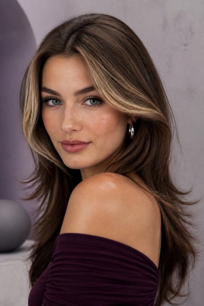 Face-framing highlights brighten the shortest sections around the face. They emphasize the cheekbones, jawline, and movement of the haircut.