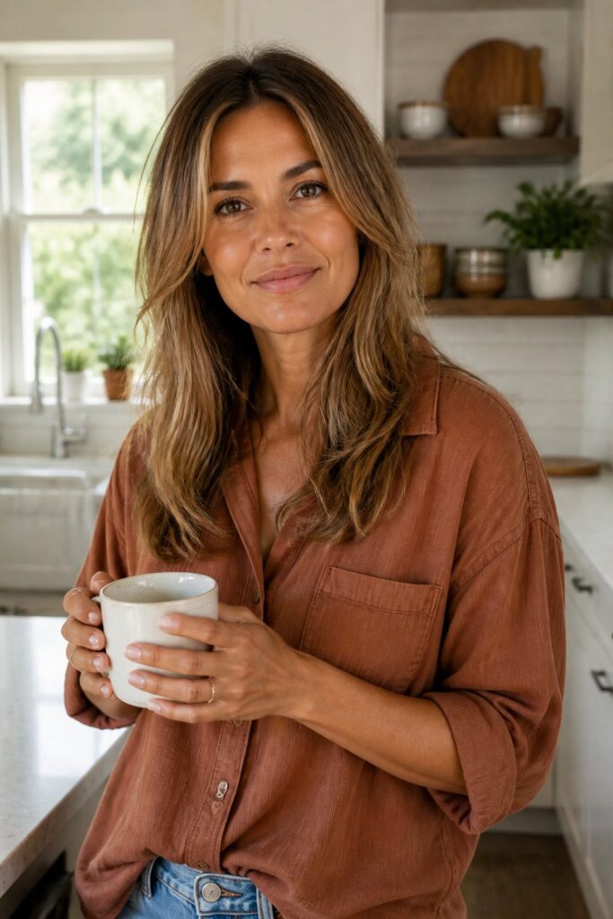 A low-maintenance butterfly haircut uses longer layers that blend smoothly into the overall length.