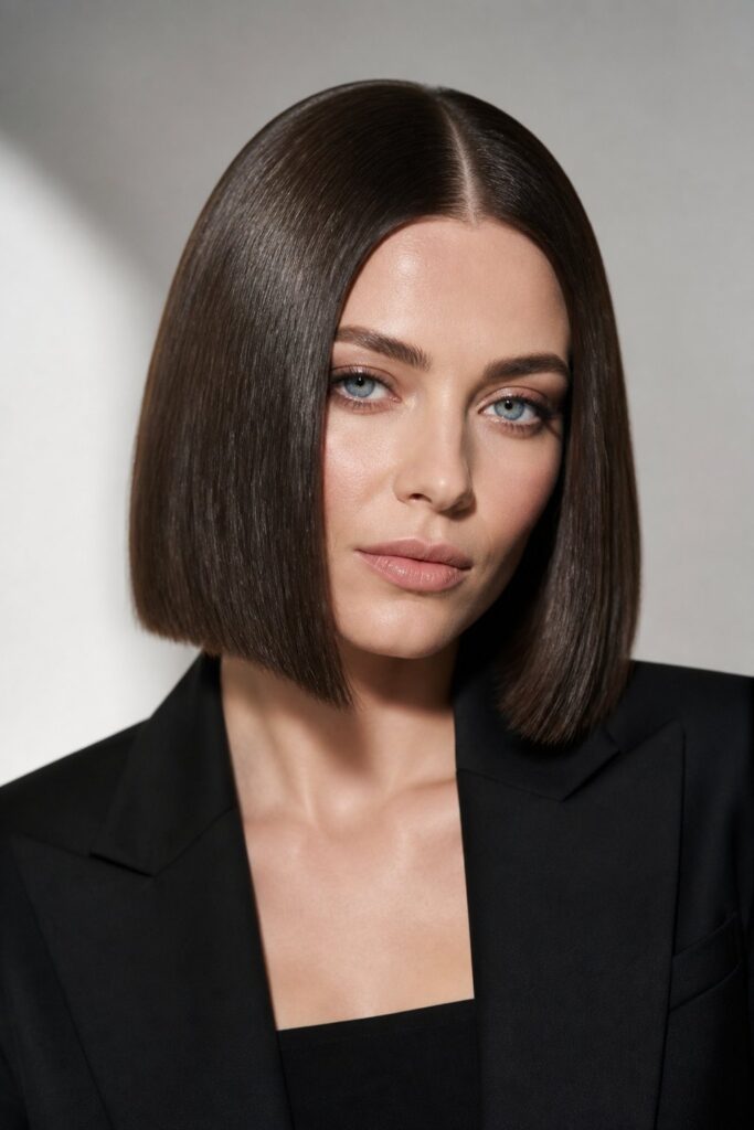 A blunt bob has a clean, solid perimeter with minimal layering.