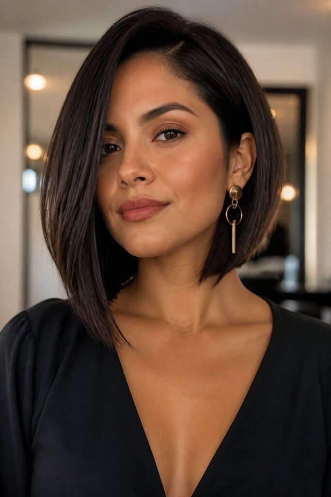 An angled bob has a more noticeable difference between the back and front lengths.