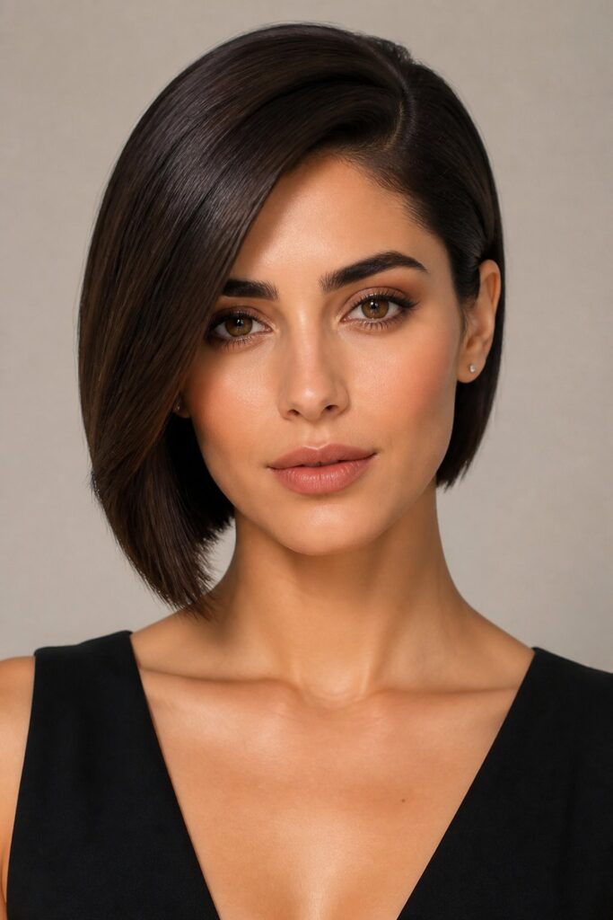An asymmetrical bob is longer on one side than the other.
