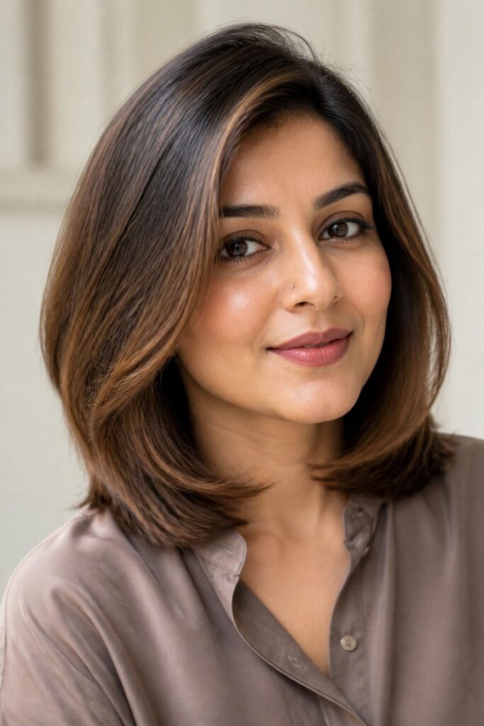 Face-framing layers highlight the eyes, cheekbones, and lips without changing the entire haircut.