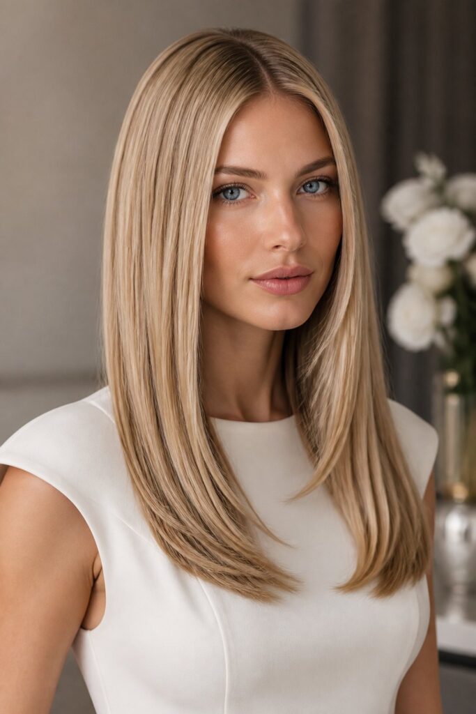 Straight hair often reveals every line in a haircut, so the layers should be smooth and carefully blended.