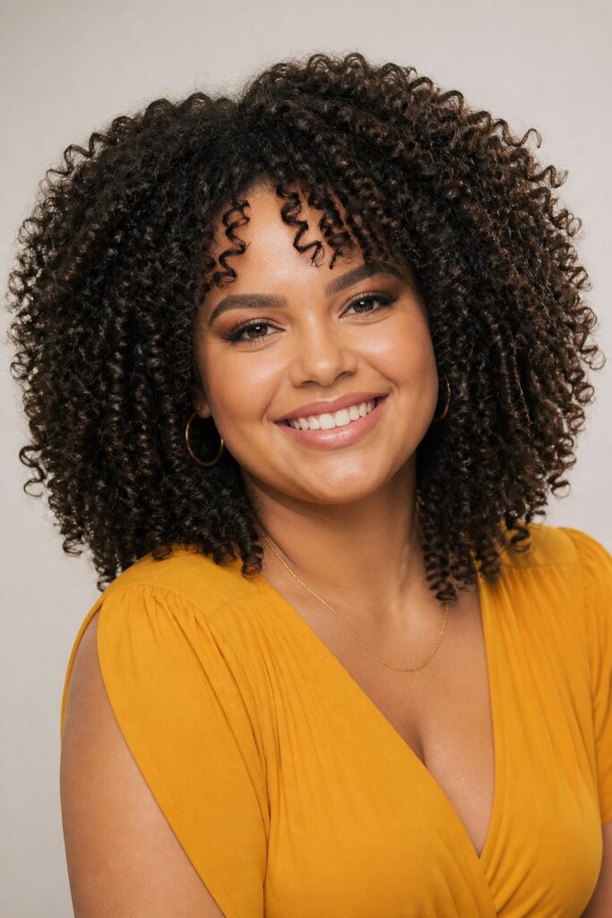Long curly hair needs layers that follow its natural spring, shrinkage, and density.