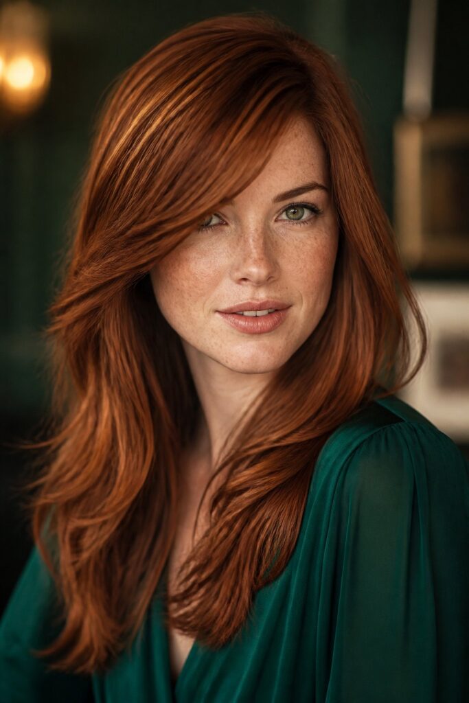 A side-swept fringe introduces diagonal movement across the face and blends naturally into cheekbone or jaw-length layers.