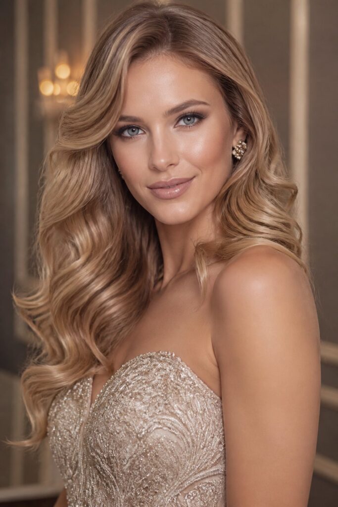 Large, soft curls add fullness throughout long layered hair and make every section easier to see.