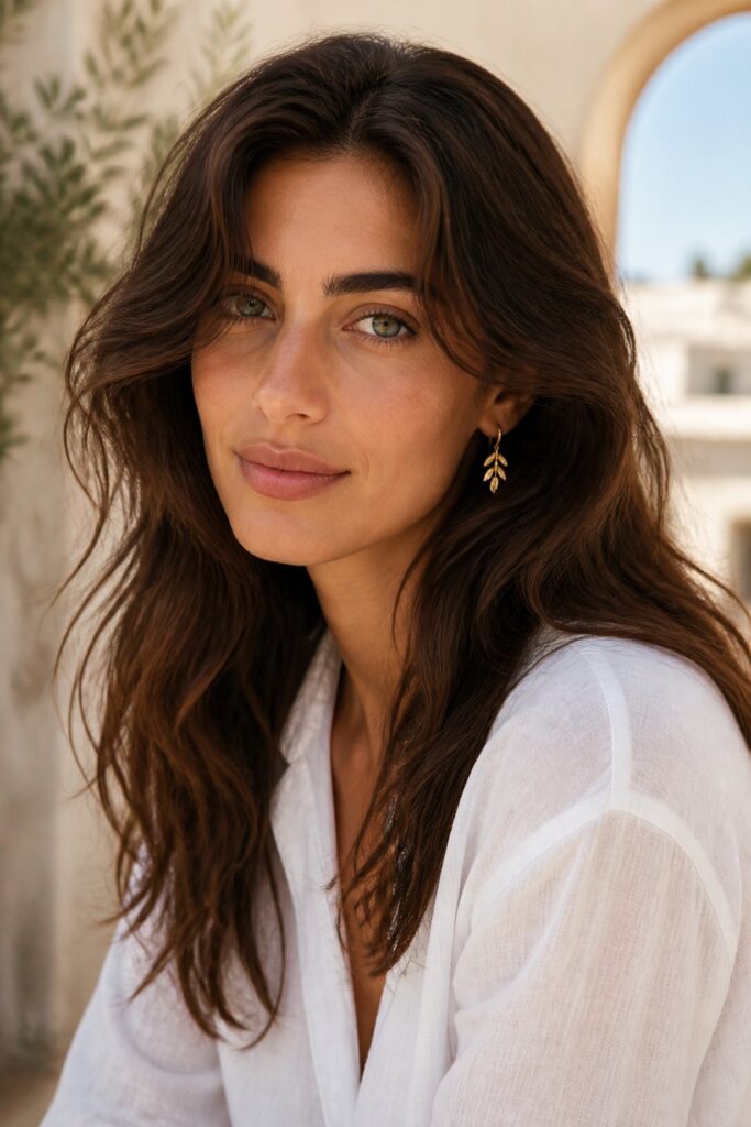 Curtain bangs look naturally romantic on wavy hair.