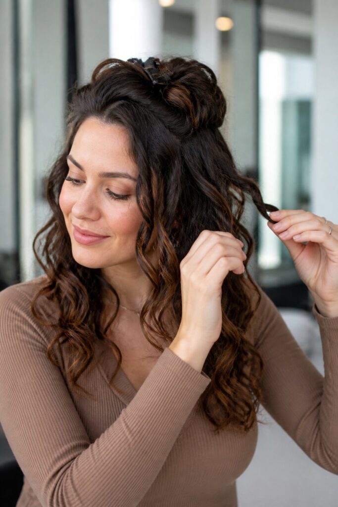 For soft, natural waves, apply a salt spray or light mousse to damp hair and scrunch while diffusing on low heat.