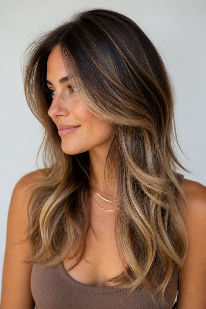 Balayage uses hand-painted, graduated highlights that start softer near the roots and intensify toward the ends.