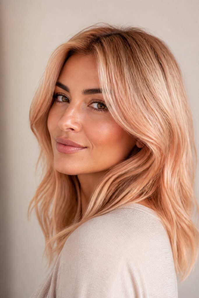 Buttercream Peach softens a warm blonde base with a whisper of peachy pastel, giving warmth without looking overtly pink or orange.