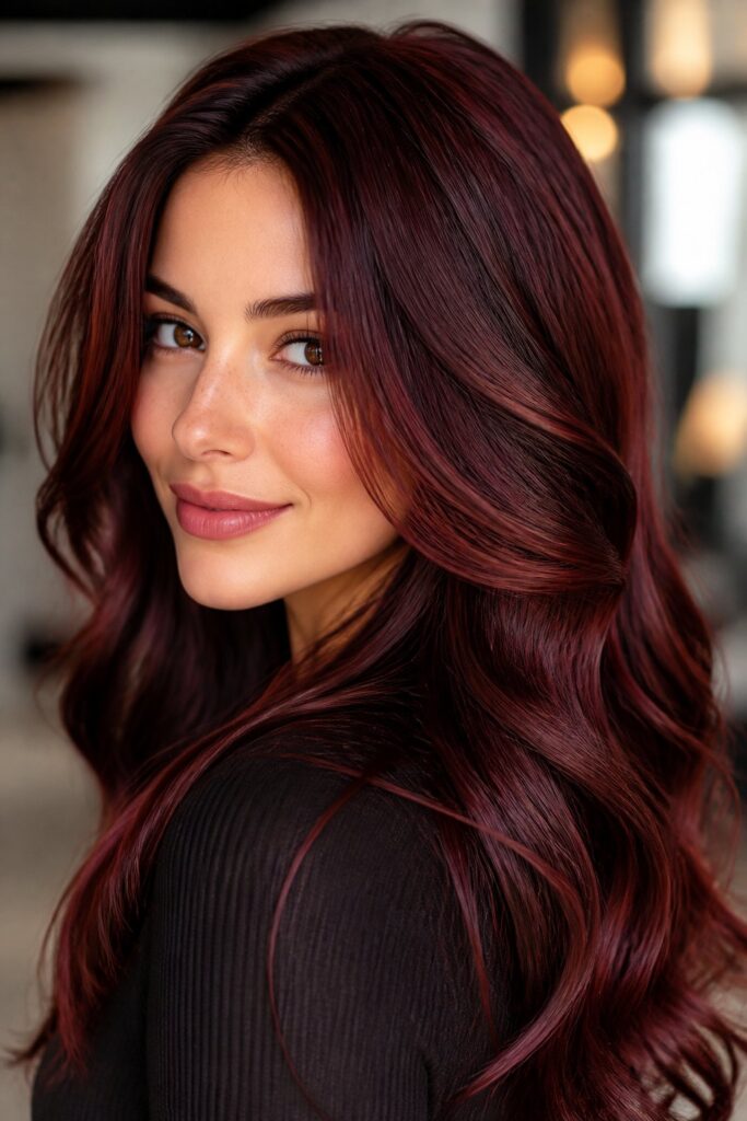 Cherry Cola Red combines deep brown-red base tones with vibrant cherry highlights to create a rich, multi-dimensional red. 
