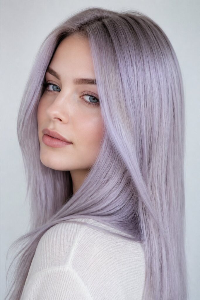 Icy Lavender pairs a pale, almost silvery blonde base with a soft lavender tonal finish for a cool