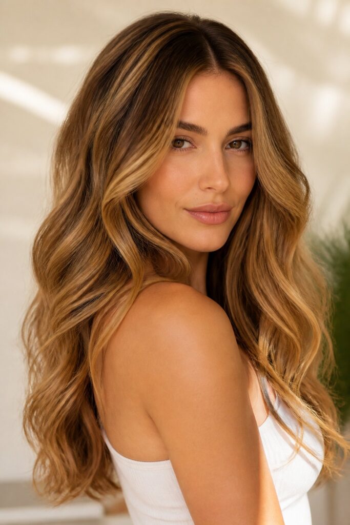 Honeycomb Blonde layers golden and amber highlights through a warm base for a dimensional, sun-drenched effect that works especially well on medium to dark starting hair.
