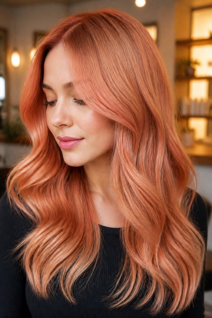 Peach Copper softens a copper base with a peachy-pink undertone for a warm, fruity finish that's brighter than traditional copper but softer than pastel pink.