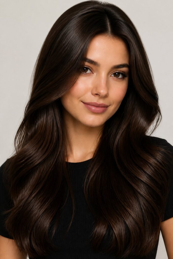 Chocolate Mocha combines a deep brown base with subtle warm undertones for a rich, glossy, coffee-inspired brunette that photographs beautifully.