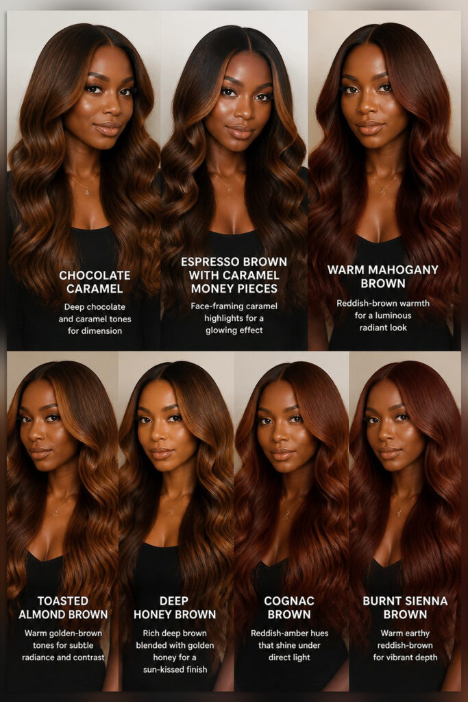 Deep skin tones can carry rich, saturated light browns exceptionally well.