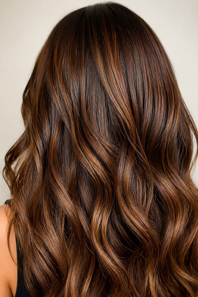 Tortoiseshell brown hair color with multiple blended tones