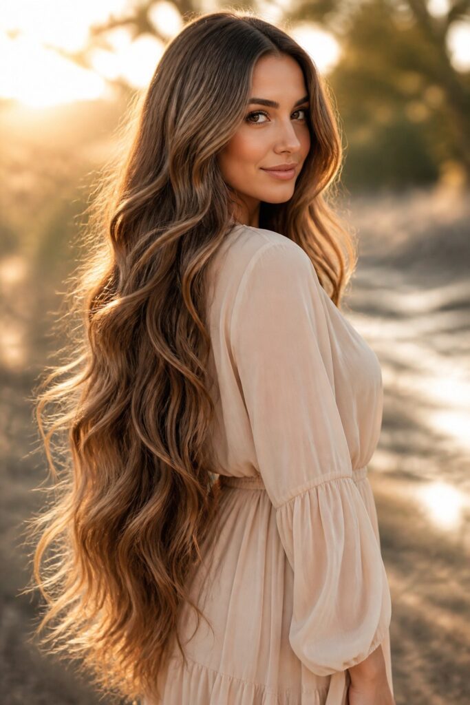Long lengths give caramel balayage plenty of room to build a gorgeous, gradual transition from root to tip.