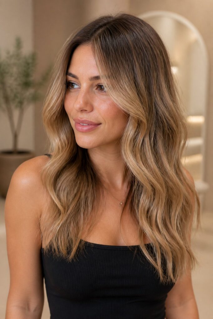 This technique softens the dark-root grow-out into a seamless blend, flattering every skin tone and face shape. 