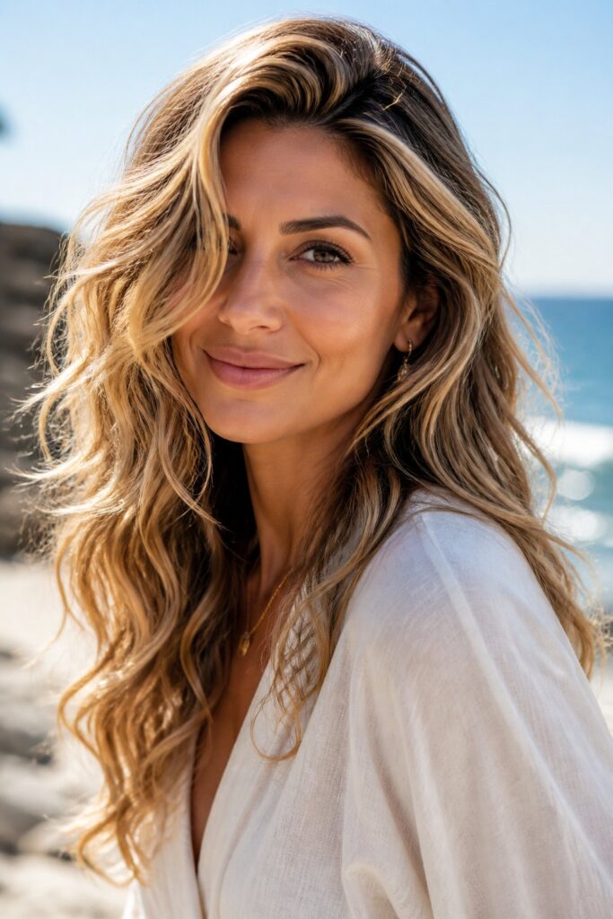 Malibu blonde is a bright, high-contrast shade for medium to olive skin tones, flattering oval and round faces on thick, textured hair. 