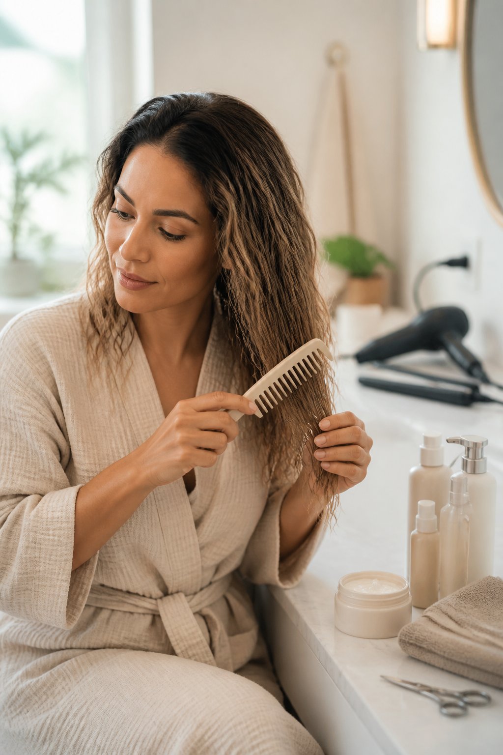 Coarse hair often needs richer conditioning, while color-treated or bleached hair needs extra care because chemical processing can weaken the cuticle.
