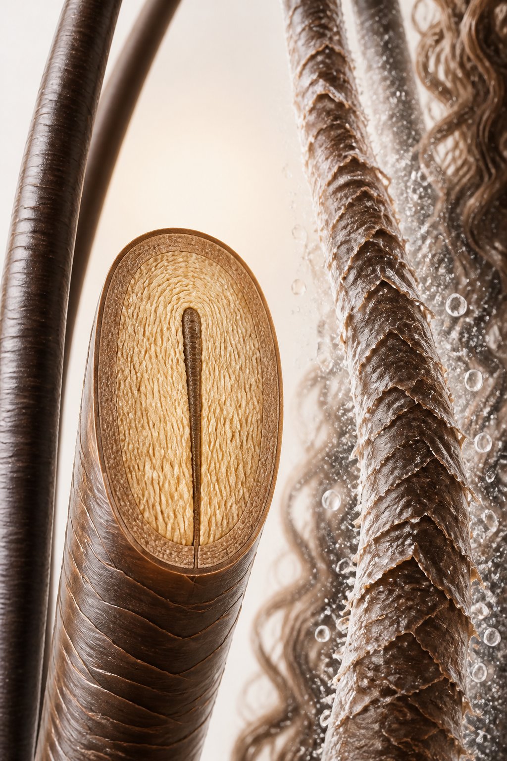 The hair shaft has three main layers. The cortex forms most of the strand and contains keratin, a strong protein that helps determine your hair texture, strength, and natural shape.