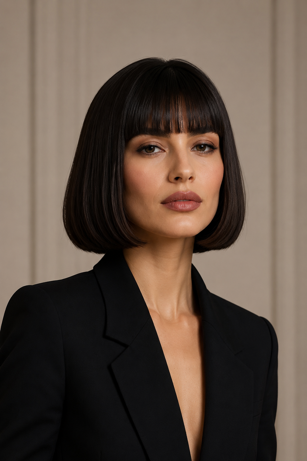 Blunt bangs create a stronger and more dramatic look.