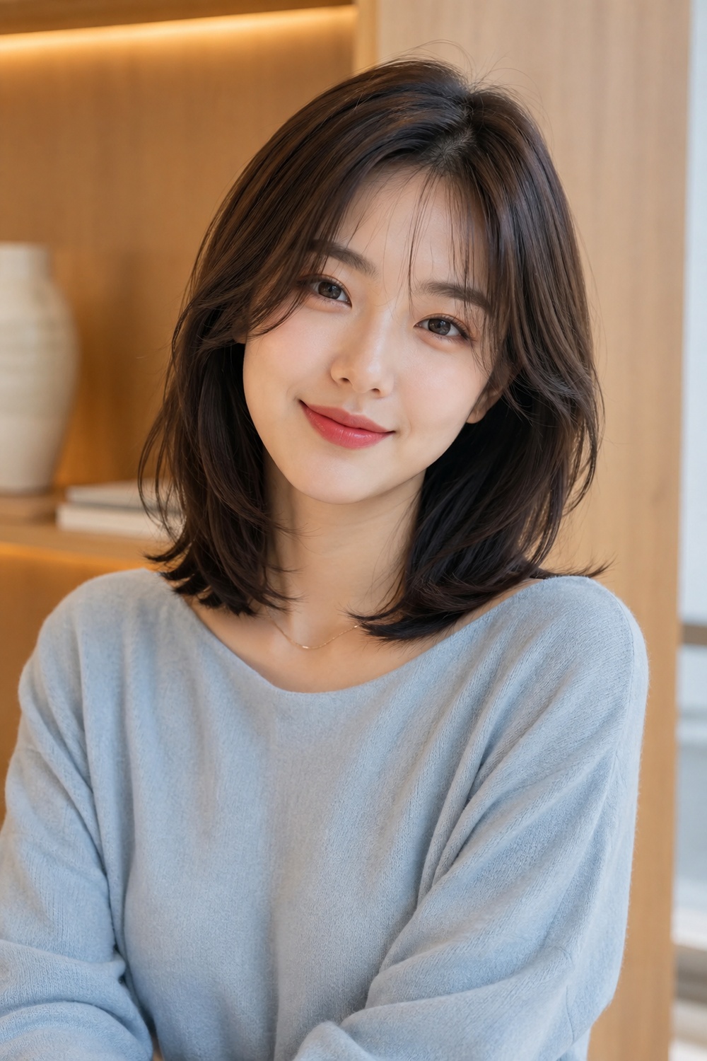 Korean Layered Lob, matching the hairstyle described in this section.