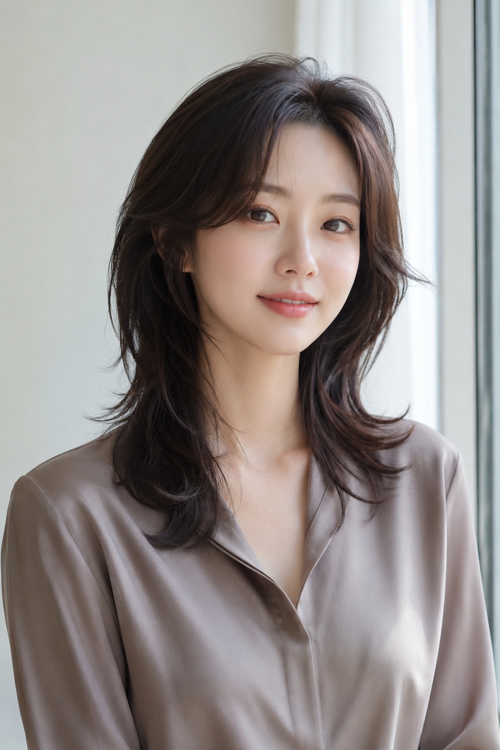 Korean Feathered Cut, matching the hairstyle described in this section.