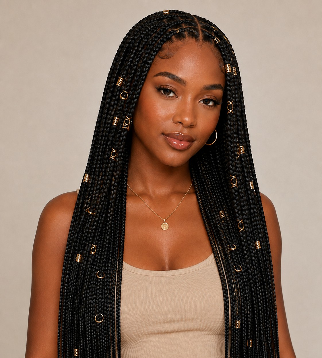 Hair rings and metal cuffs slide onto braids for a decorative, boho-inspired touch that catches the light beautifully.