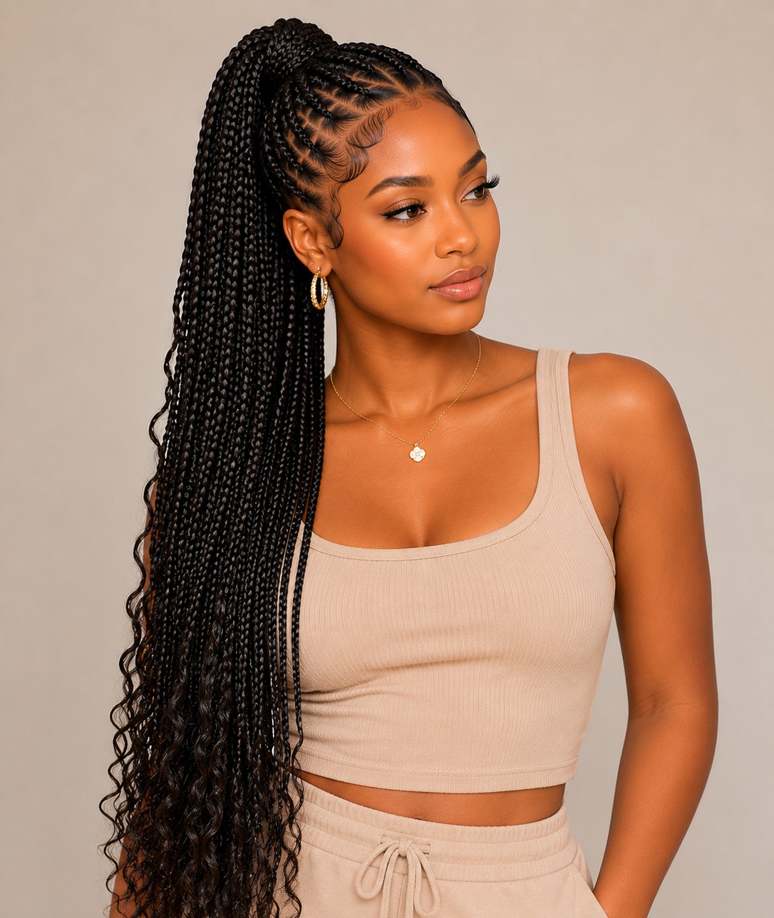 Swiss curls create tightly coiled, springy ends that add texture and bounce to the tips of each braid.