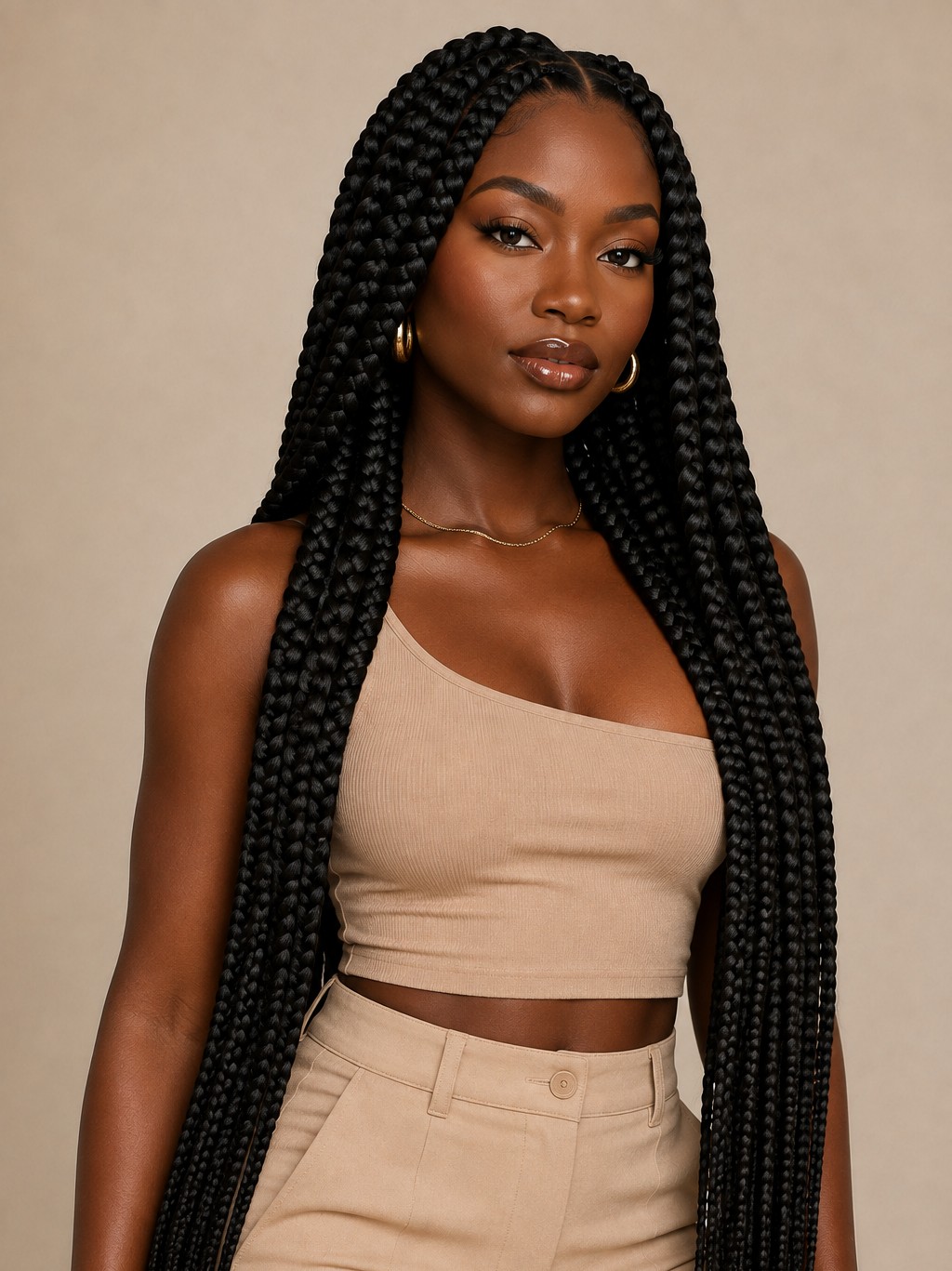 Chunky braids use extra-large sections for a bold, statement style with noticeably fewer individual braids overall.